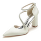 Simple Satin Block Heel Point Toe Wedding Heels