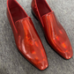 Men's Square Toe Red Metallic Slip-On Leather Loafer