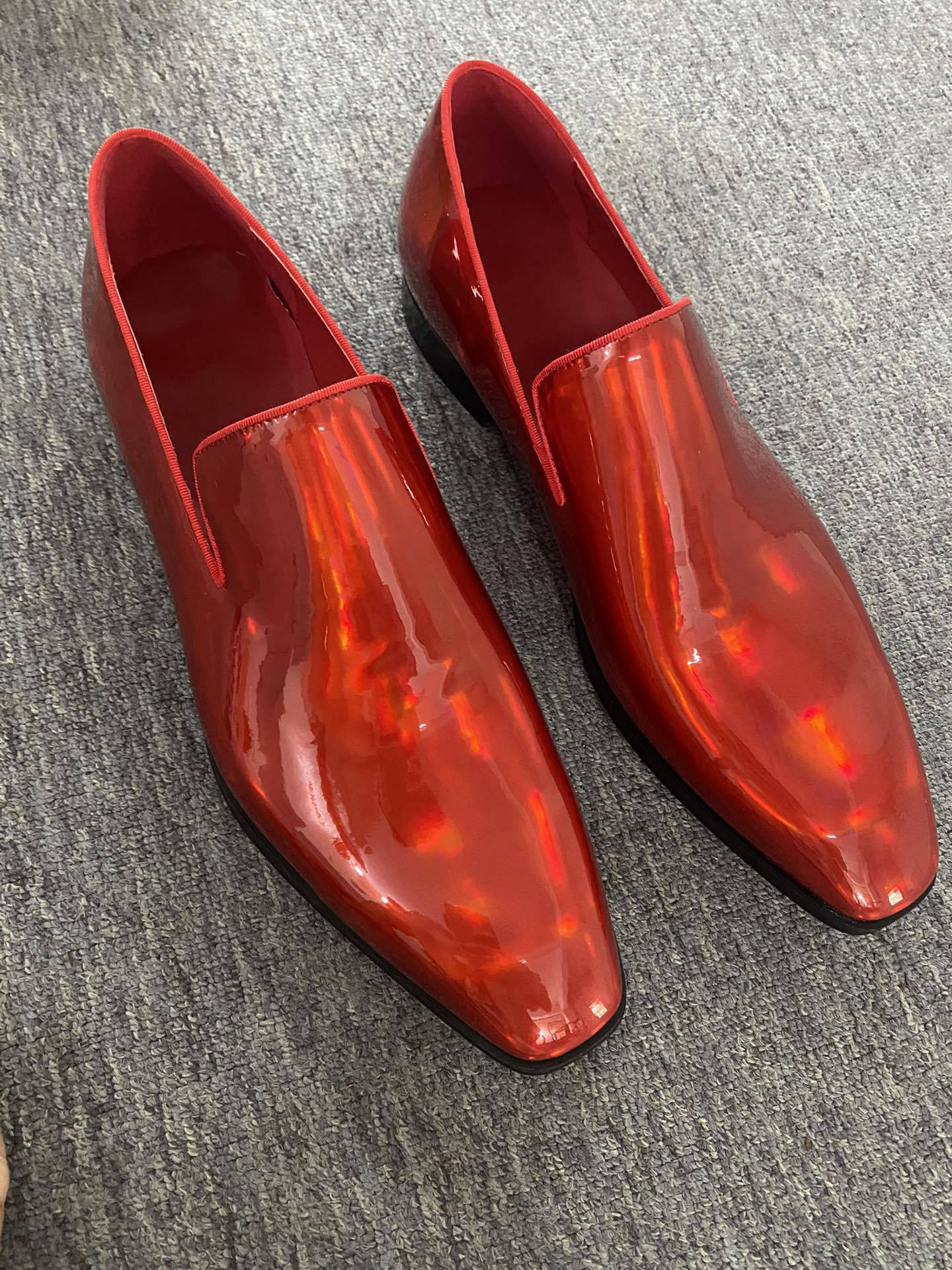 Men's Square Toe Red Metallic Slip-On Leather Loafer