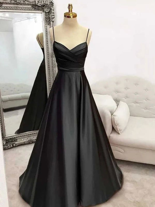 Satin Ruffles V-neck Sleeveless Sweep Train Prom Dress