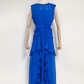 Sleeveless Waist-Cinching Pleated Ruffle Hem Patchwork Maxi Dress