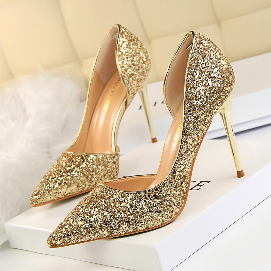 Glitter Stiletto Heel High Point Toe Wedding Heels