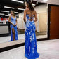 Applique V-neck Sleeveless Brush Train Prom Dress