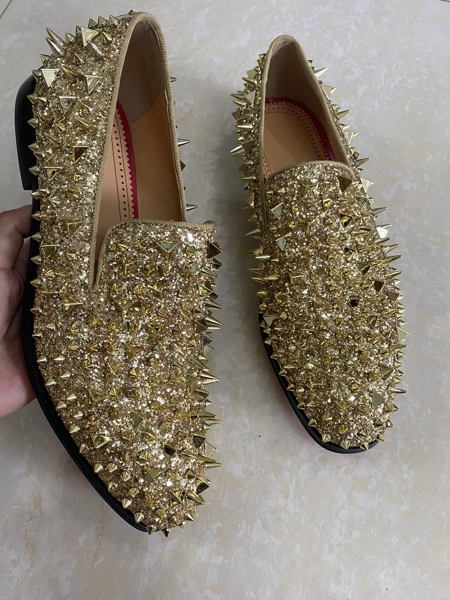 Men's Glitter Round Toe Spike Loafers Party Shoes