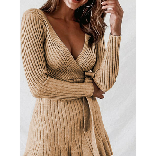 Long Sleeve Fluted Hem Knit Dress