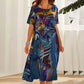 Women's Chiffon Abstract Print V Neck Flutter Sleeve Midi Dress