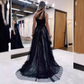 Black Oblique Shoulder Sleeveless Long Slit Prom Dress