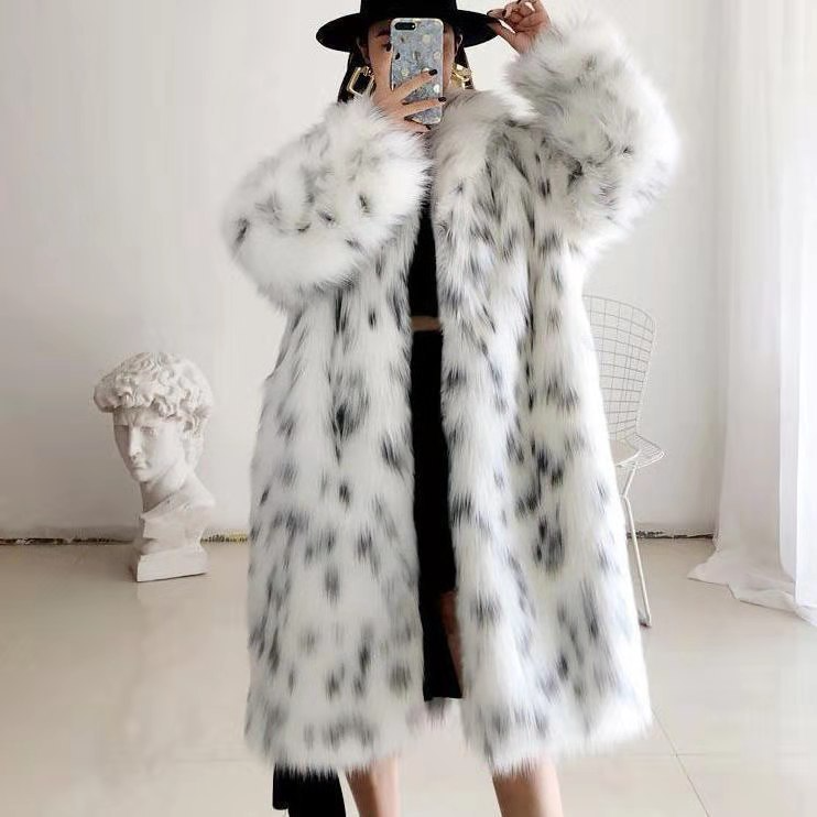 Black and White Two Tone Long Faux Fur Coat