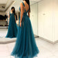 Deep V-Neck Fluffy Gauze Pleated Long Evening Dress