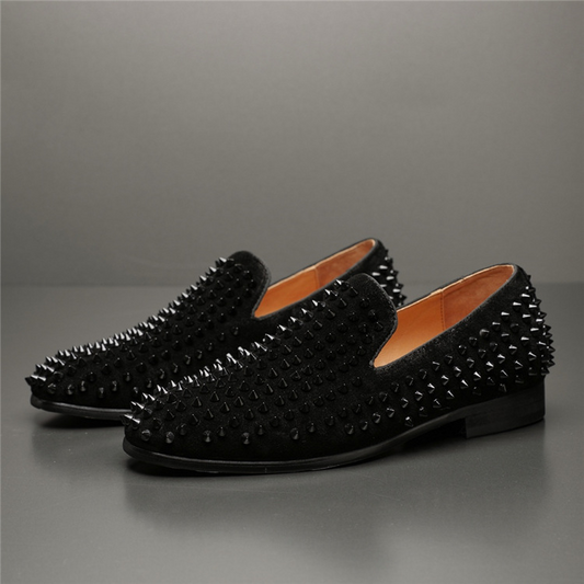 Men's Suede Leather Rivets Artwork Slip-On Party Shoes