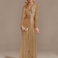 Long Sleeve V Neck Sequined Evening Dress