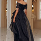 Black Off Shoulder Mesh Prom Dress