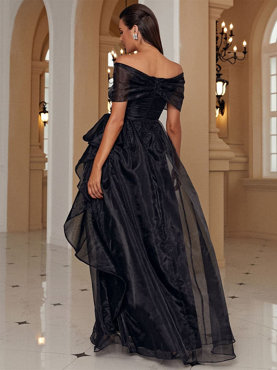 Black Off Shoulder Mesh Prom Dress