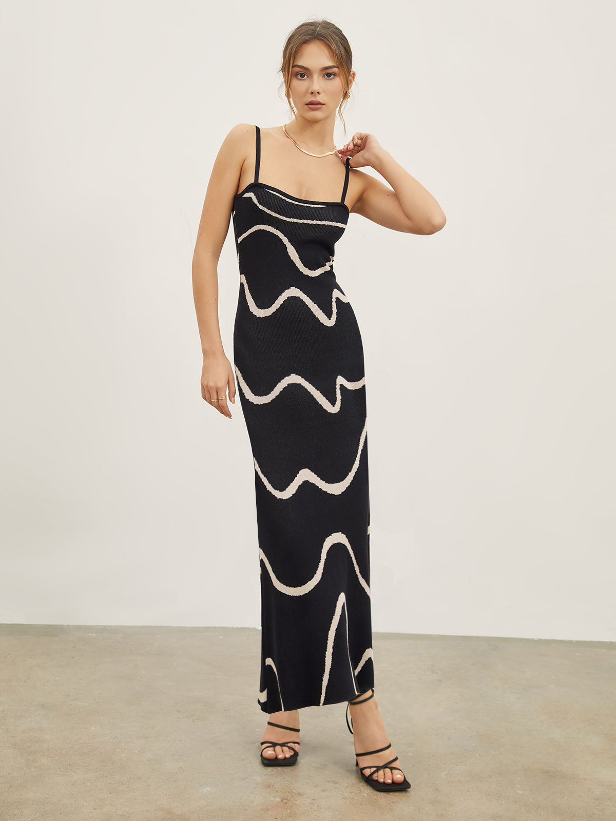 The Black Wave Mermaid Hem Knit Midi Dress