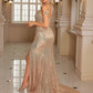 Off-the-Shoulder Sleeveless Sequins Ruched Brush Train Prom Dress