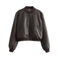 Leather Stand Collar Short Jacket Outerwear