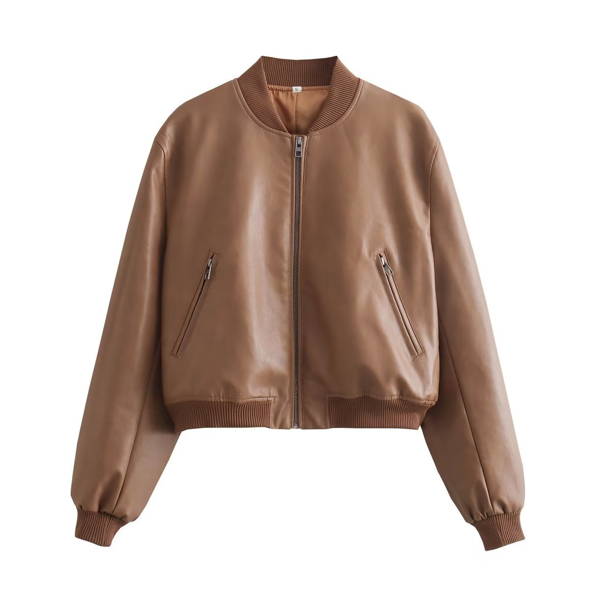 Leather Stand Collar Short Jacket Outerwear