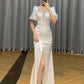 Satin Short Sleeves Split leg Fishtail Wedding Dress