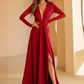 V-neck Long Sleeve Split Maxi Party Dress