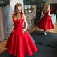 Red Simple Sleeveless Tea-length Party Dress