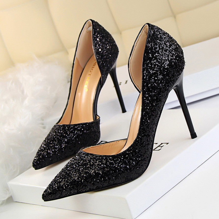 Glitter Stiletto Heel High Point Toe Wedding Heels