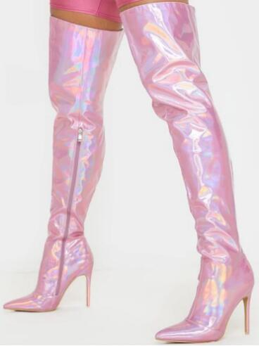 Metallic Pointed Toe Over The Knee Boots