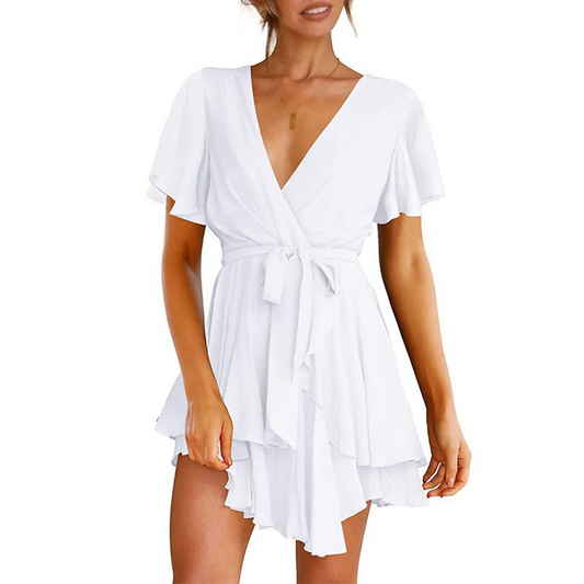 V Neck Angel Sleeve Wrap Dress