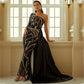 One Shoulder Cloak Sequin Prom Dress