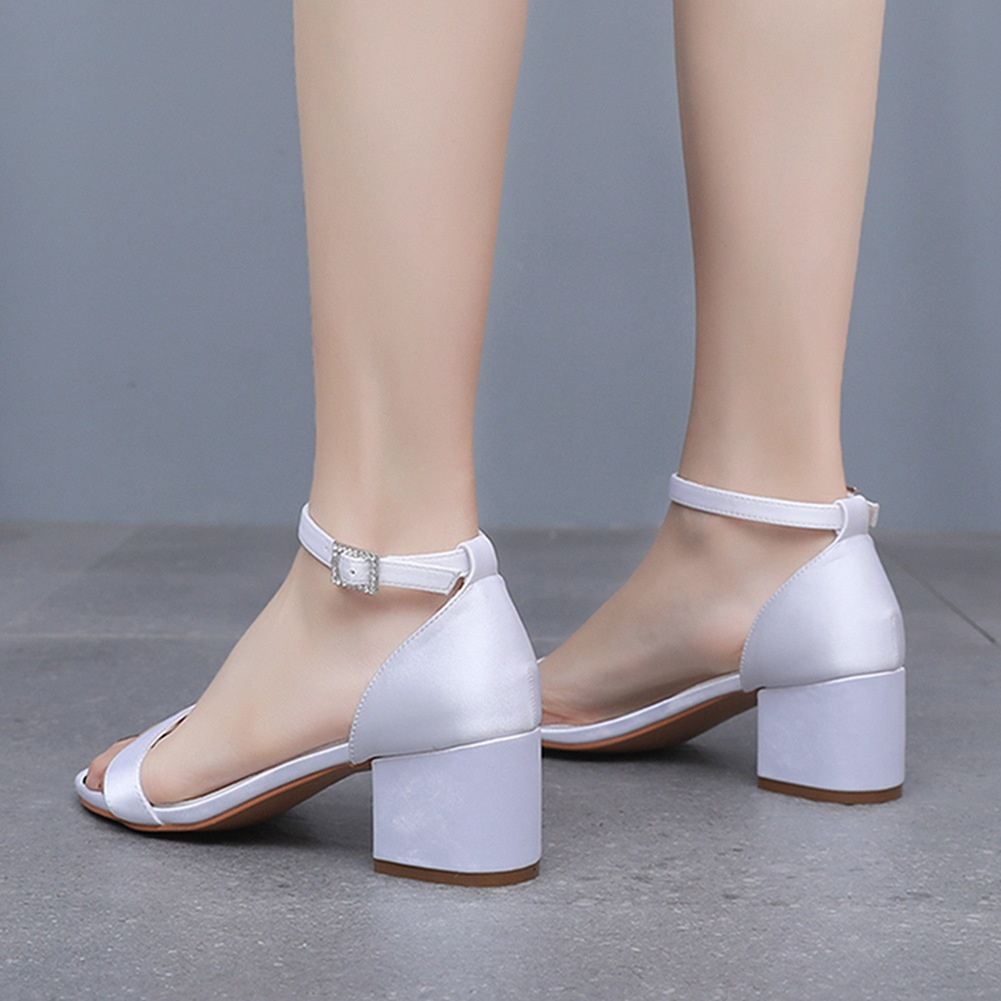 Satin Block Heel Open Toe Ankle Strap Wedding Sandals