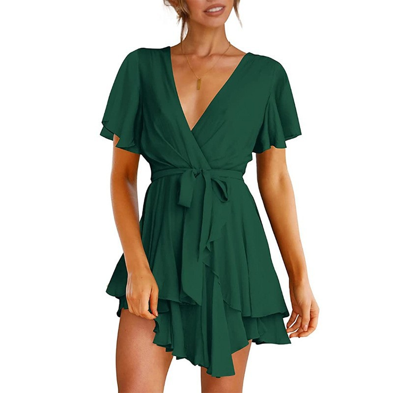 V Neck Angel Sleeve Wrap Dress