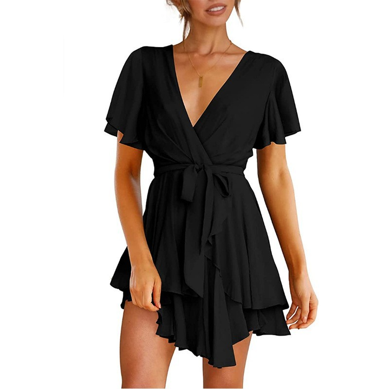 V Neck Angel Sleeve Wrap Dress