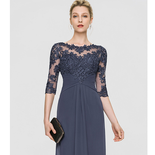 Lace Patchwork Short Sleeve Bridesmaid Dress