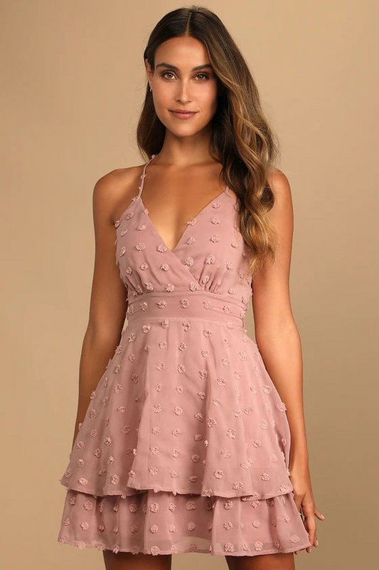 V-Neck Embellished Chiffon Dress