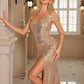 Off-the-Shoulder Sleeveless Sequins Ruched Brush Train Prom Dress