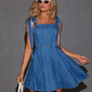 Bow Shoulder Mini  Denim Dress