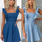 Ruffle Strap Mini Denim Dress