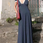 The Navy V Neck Polka Dot Lace Ruched Maxi Dress