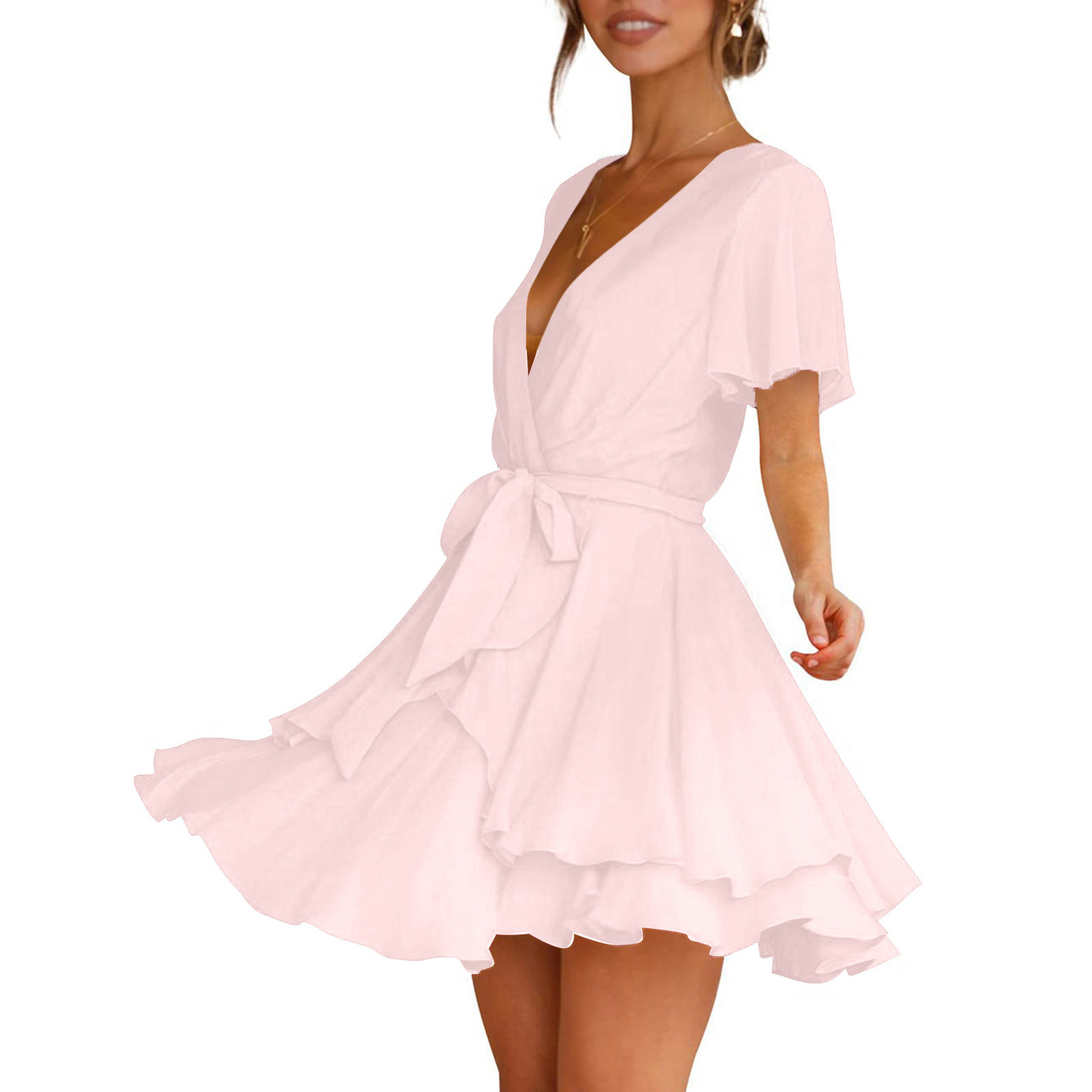 Deep V Neck Angle Sleeves Mini Dress