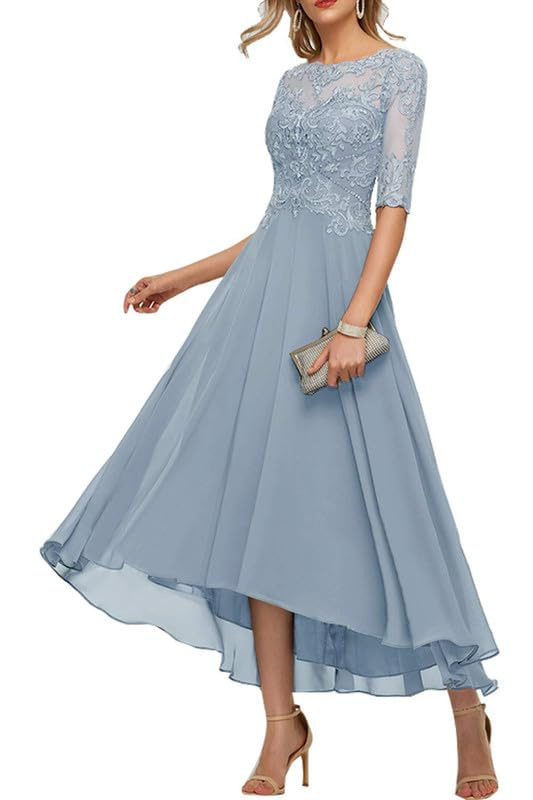 Lace Short Sleeve Round Neck Bridesmaid Dress