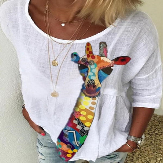 Women's Pattern Print Round Neck Half Sleeves Shirt