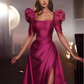 A-Line Square Neckline Short Sleeves Prom Dress