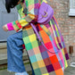 Color Plaid Urban Long Sleeve Trench Coat With Belt