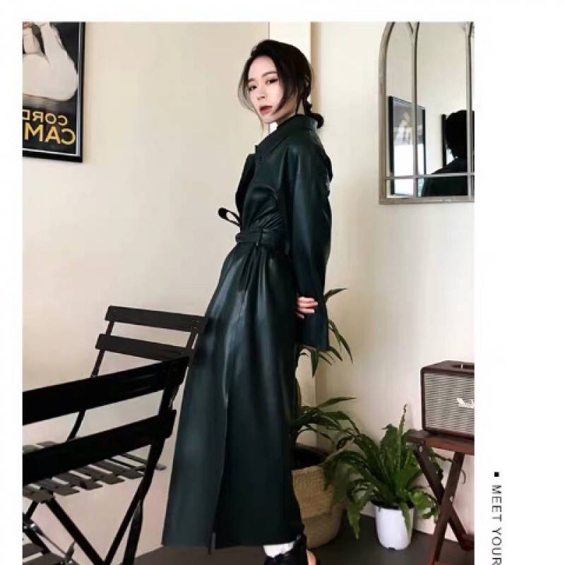 Loose Belt PU Leather Trench Coat