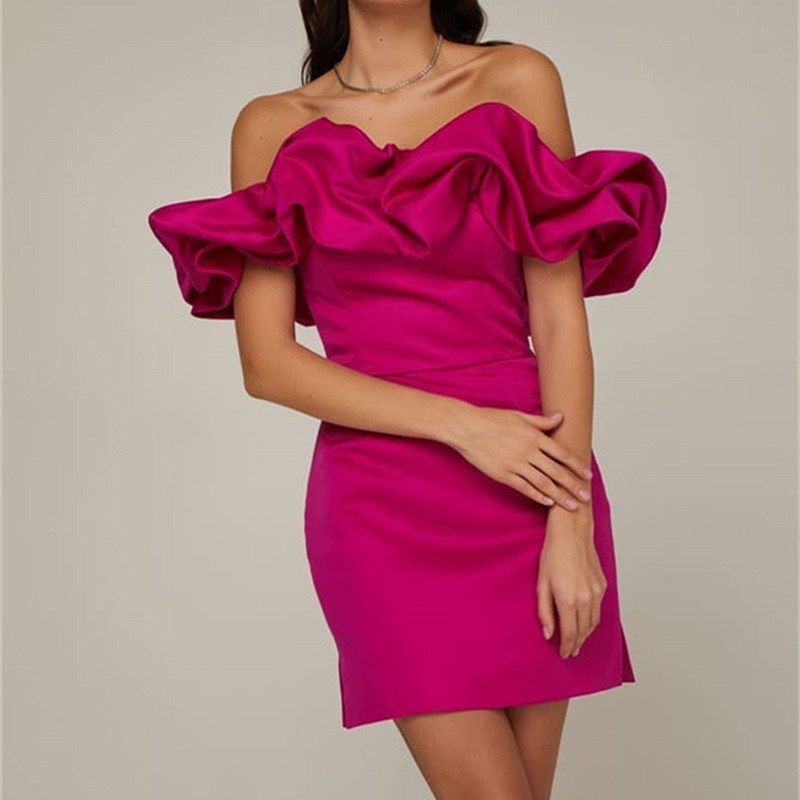 Satin Off-Shoulder Ruched Bodycon Mini Dress