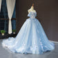 Off-the-Shoulder Sleeveless Applique Chapel Train Prom Dress