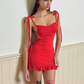 Red Spaghetti Tie Straps Mini Dress