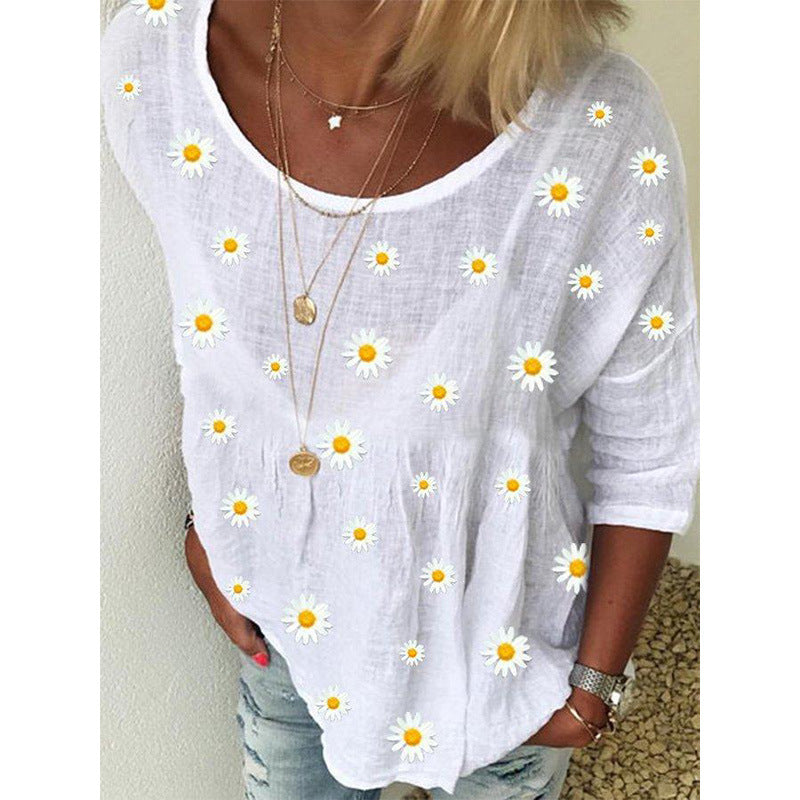 Floral Print Crew Neck Short Sleeves Shirts & Tops