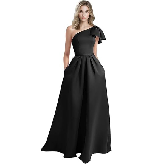 One-Shoulder Sleeveless Long Satin Dress