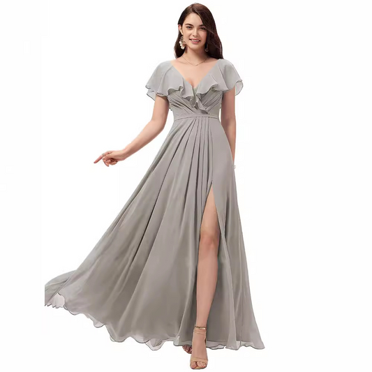 High Low Short Sleeve Dress Bridesmaid Dress