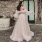 Princess Ruched Off-the-Shoulder Long Sleeves Tulle Brush Train Prom Dress